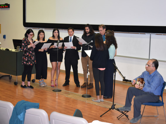 Students participate in a musical event.