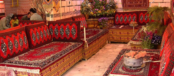 Persian-style booth seating area