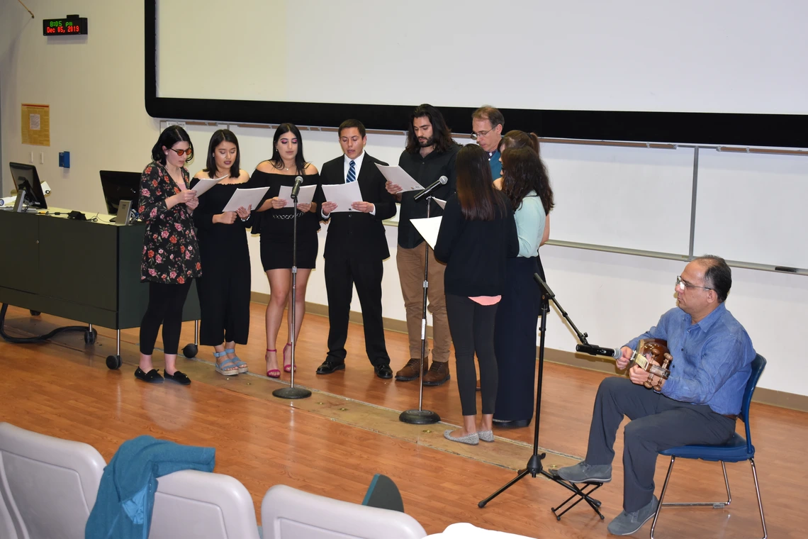 Students participate in a musical event.